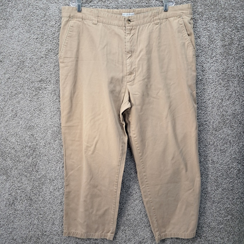 Geoffrey Beene Mens Tan Khaki‎ Flat Front Cotton Chino Pants 44x30